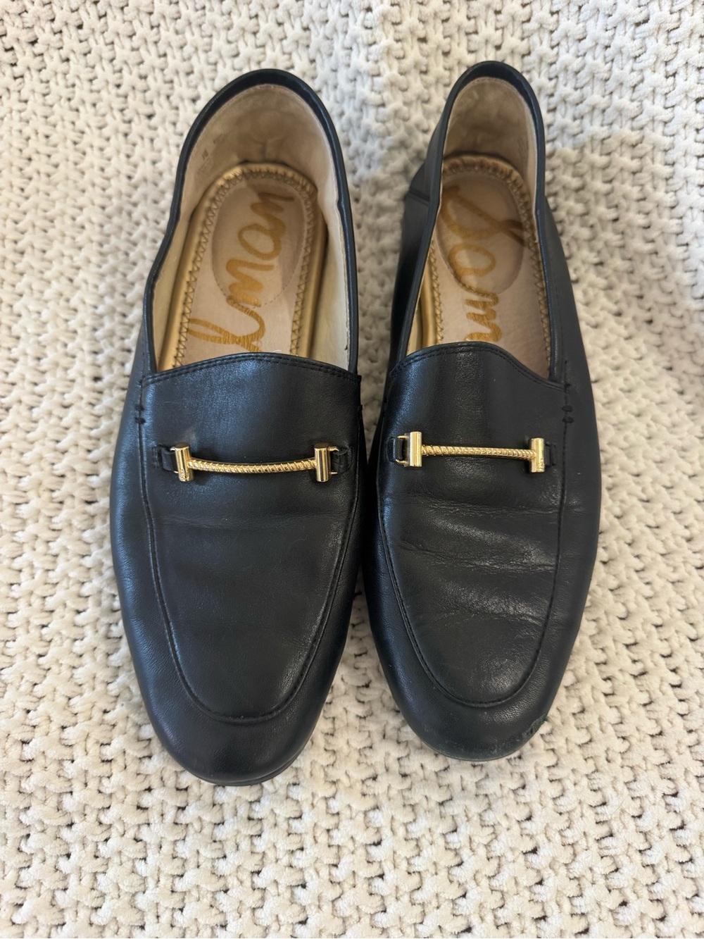 Sam Edelman Black Leather Gold Bar Loafers | US 6 EU 36